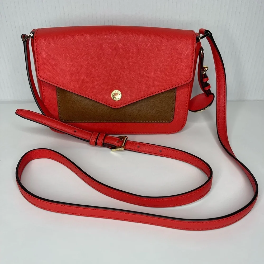 NWOT MICHAEL KORS GREENWICH COLOR POCKET SMALL FLAP CROSSBODY BROWN ORANGE RED